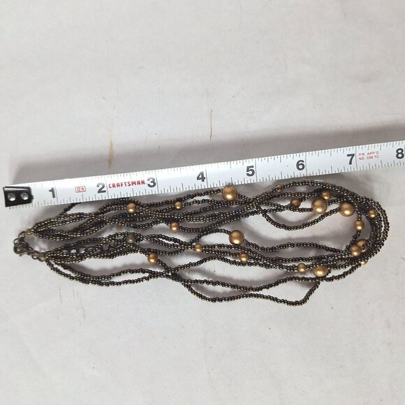 Vintage Multistrand Brown Seed Beads Copper Choker Necklace - Picture 6 of 6